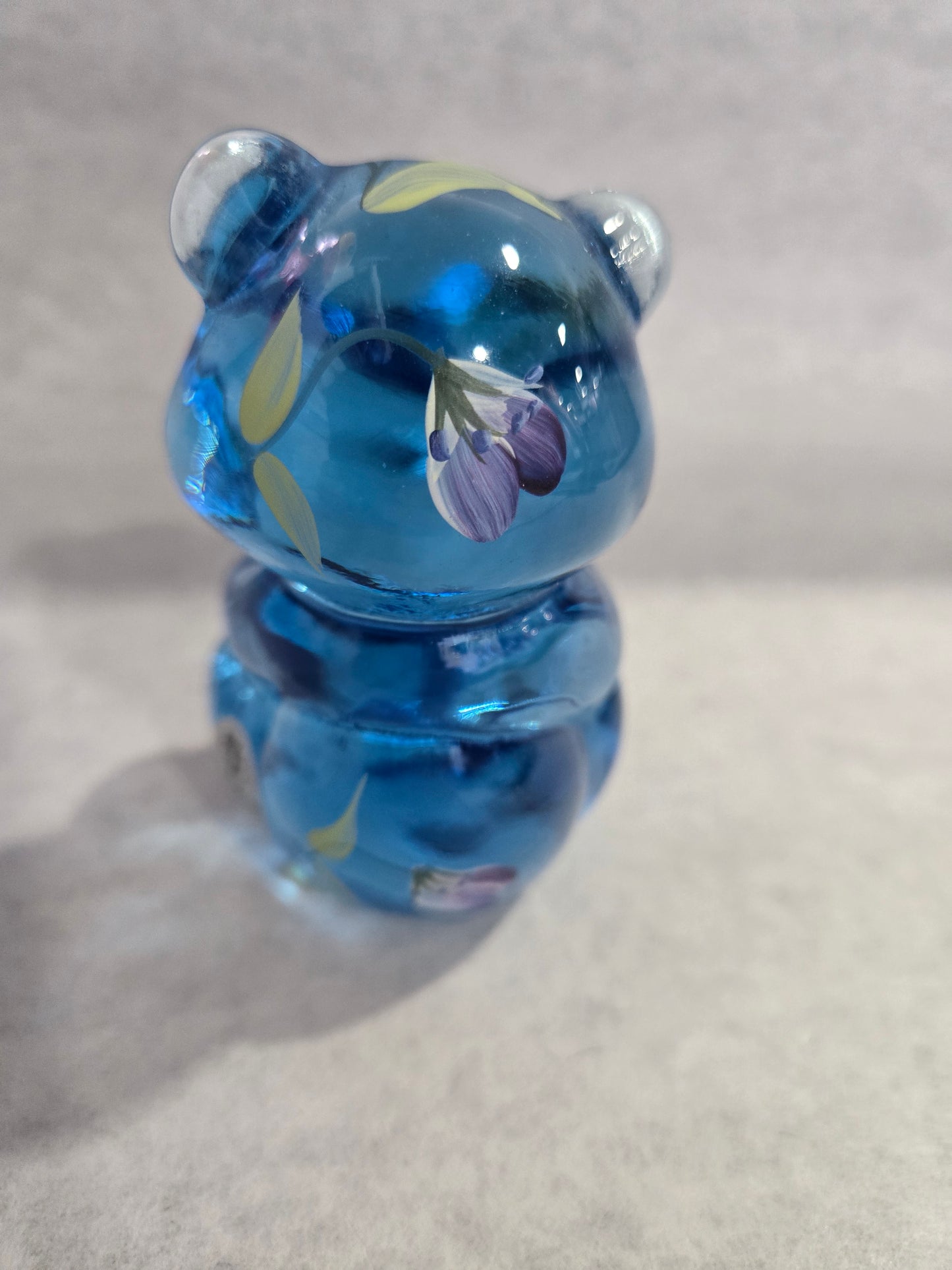 Vintage Fenton Ice Blue Bear with Hand Painted Flowers
