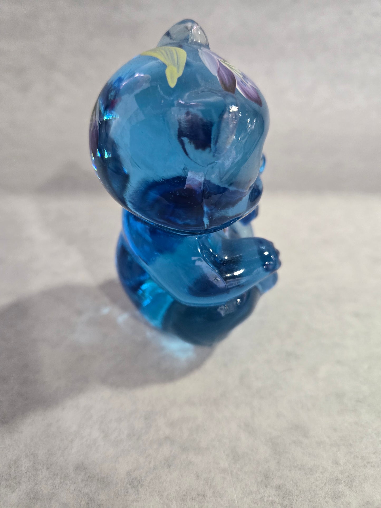 Vintage Fenton Ice Blue Bear with Hand Painted Flowers