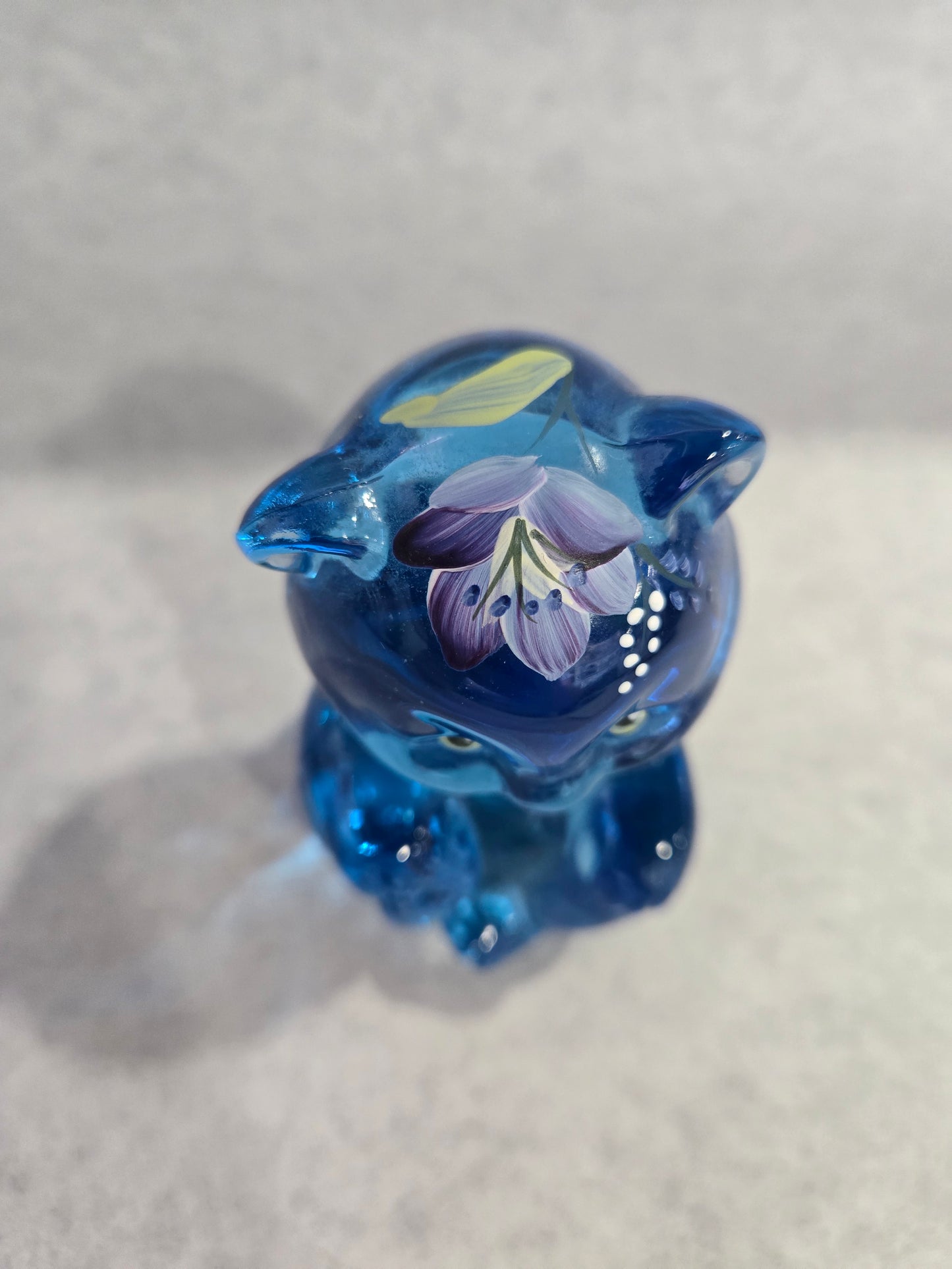 Vintage Fenton Ice Blue Bear with Hand Painted Flowers