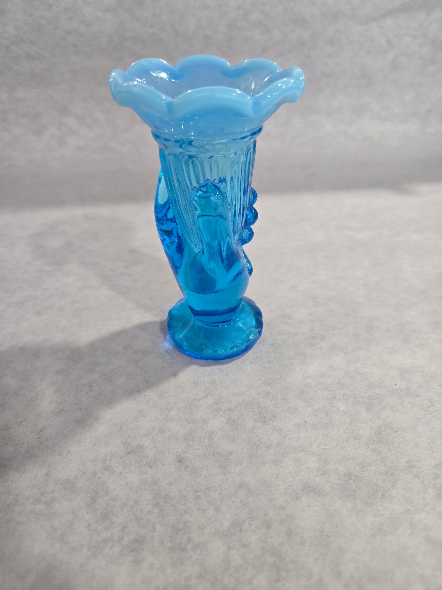 Vintage Fenton Blue Opalescent Hand Bud Vase