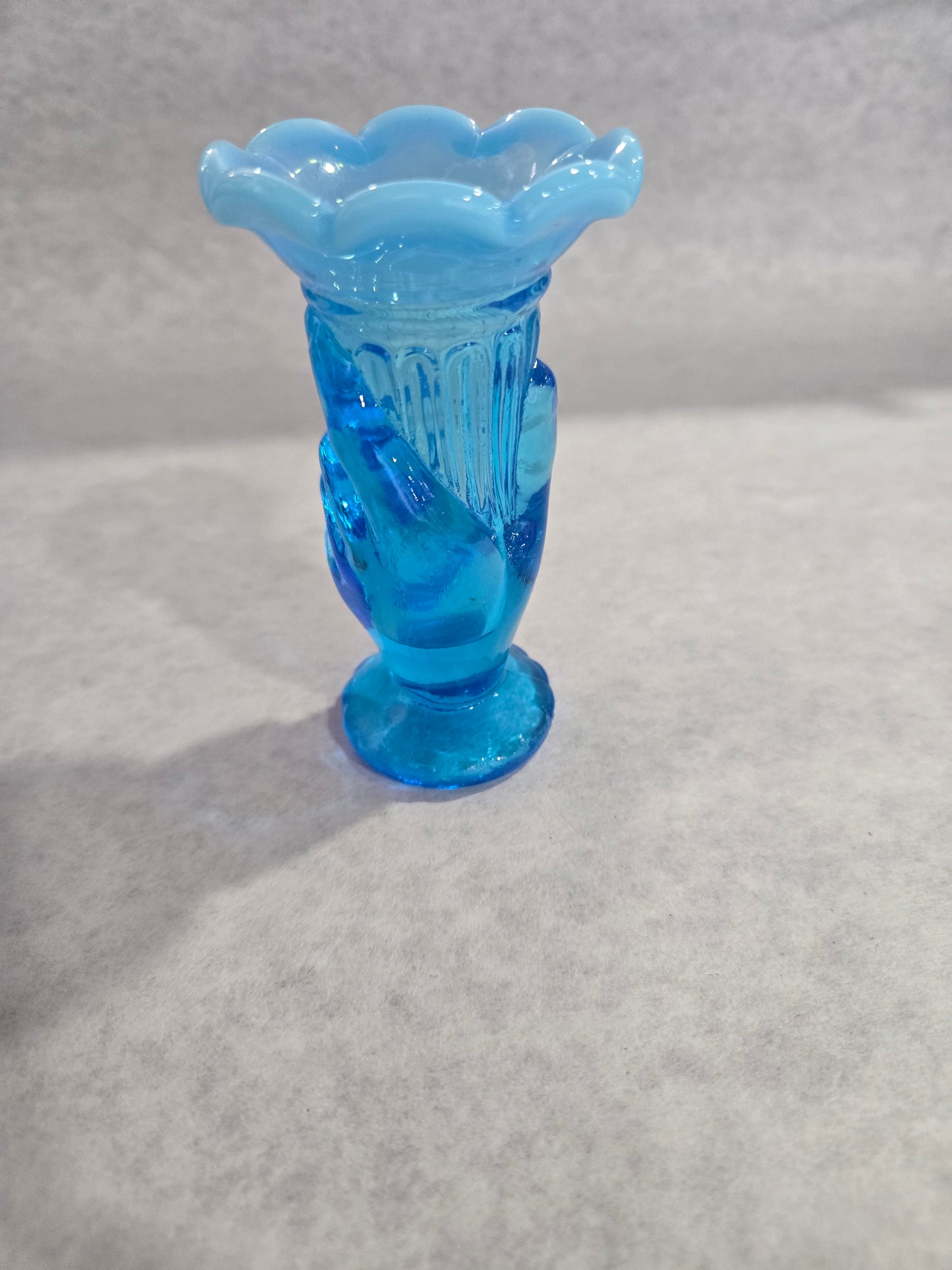 Vintage Fenton Blue Opalescent Hand Bud Vase