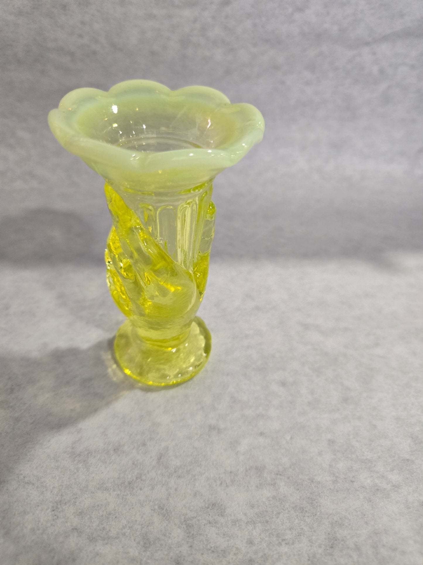 Vintage Fenton Vaseline Hand Bud Vase