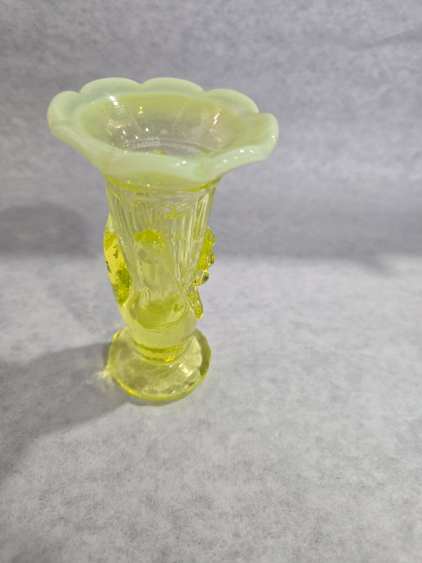 Vintage Fenton Vaseline Hand Bud Vase