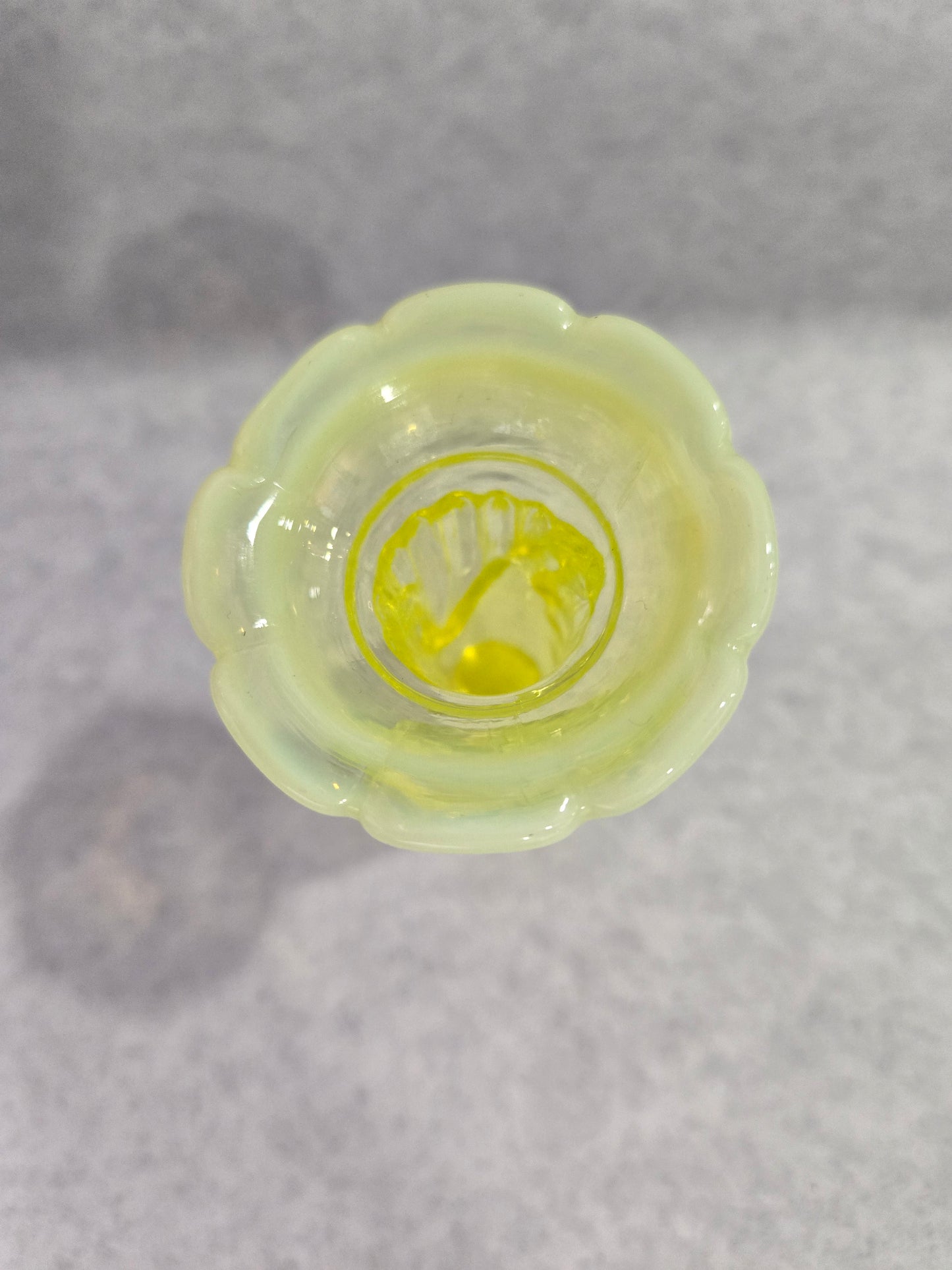 Vintage Fenton Vaseline Hand Bud Vase