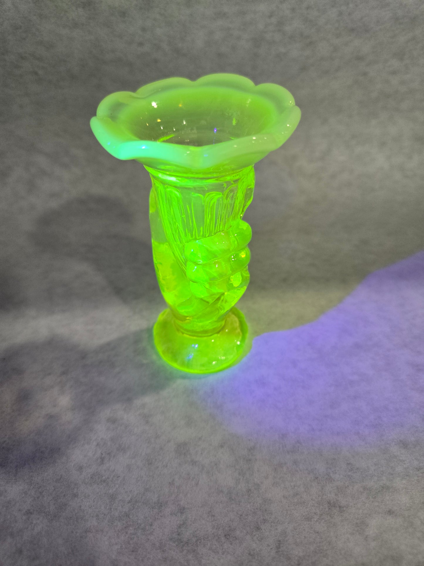 Vintage Fenton Vaseline Hand Bud Vase
