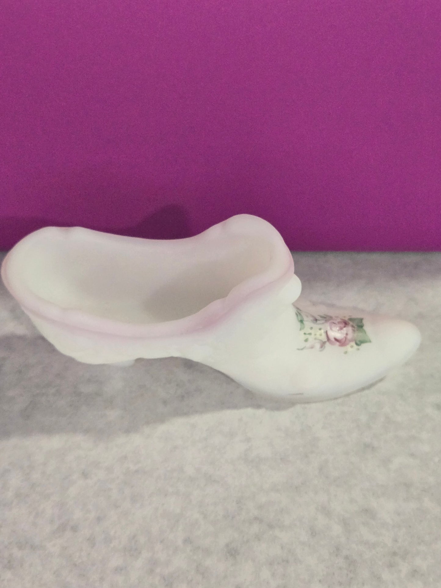 Vintage Fenton Milk Glass Shoe- Cabbage Rose Design