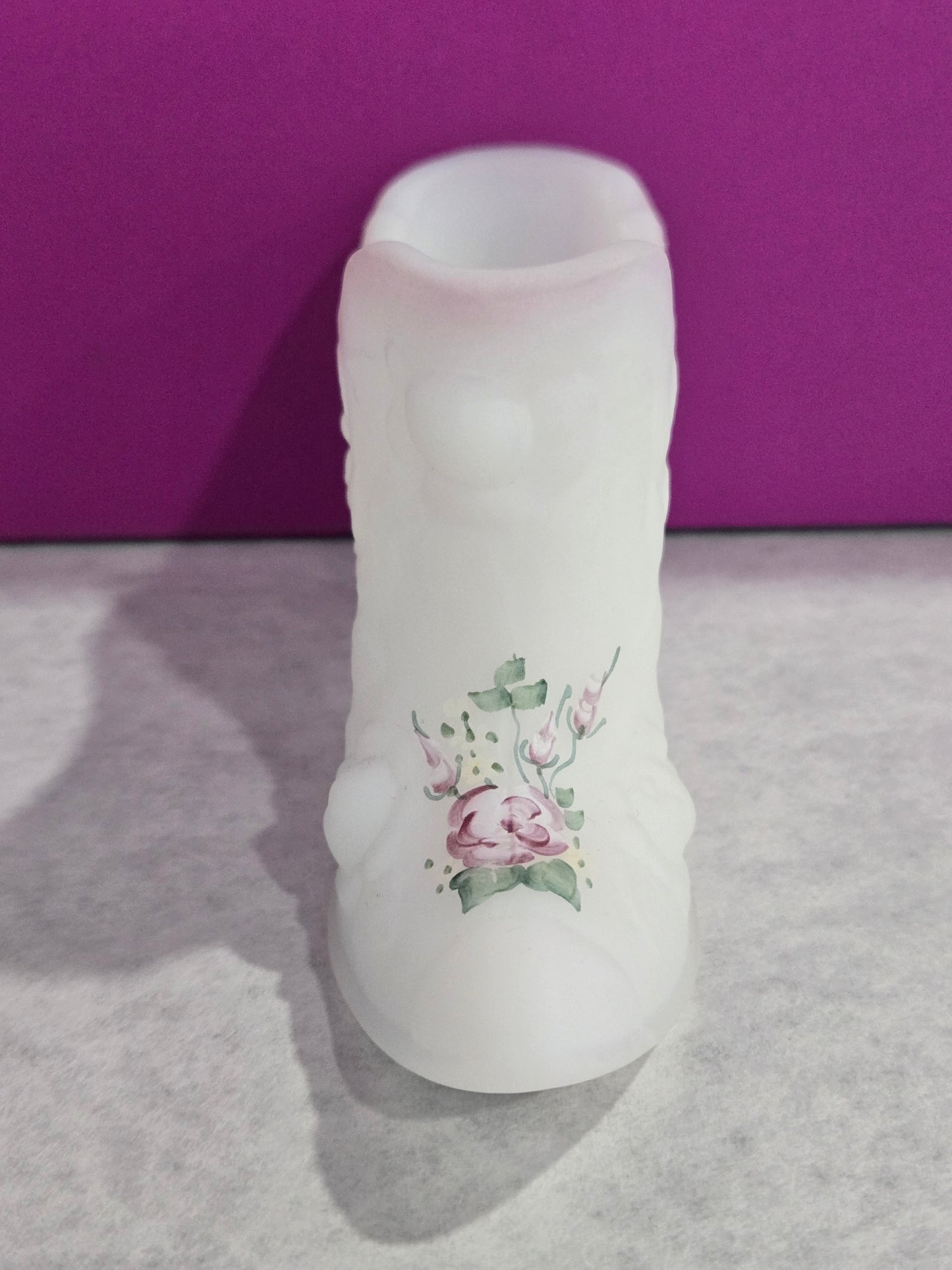 Vintage Fenton Milk Glass Shoe- Cabbage Rose Design