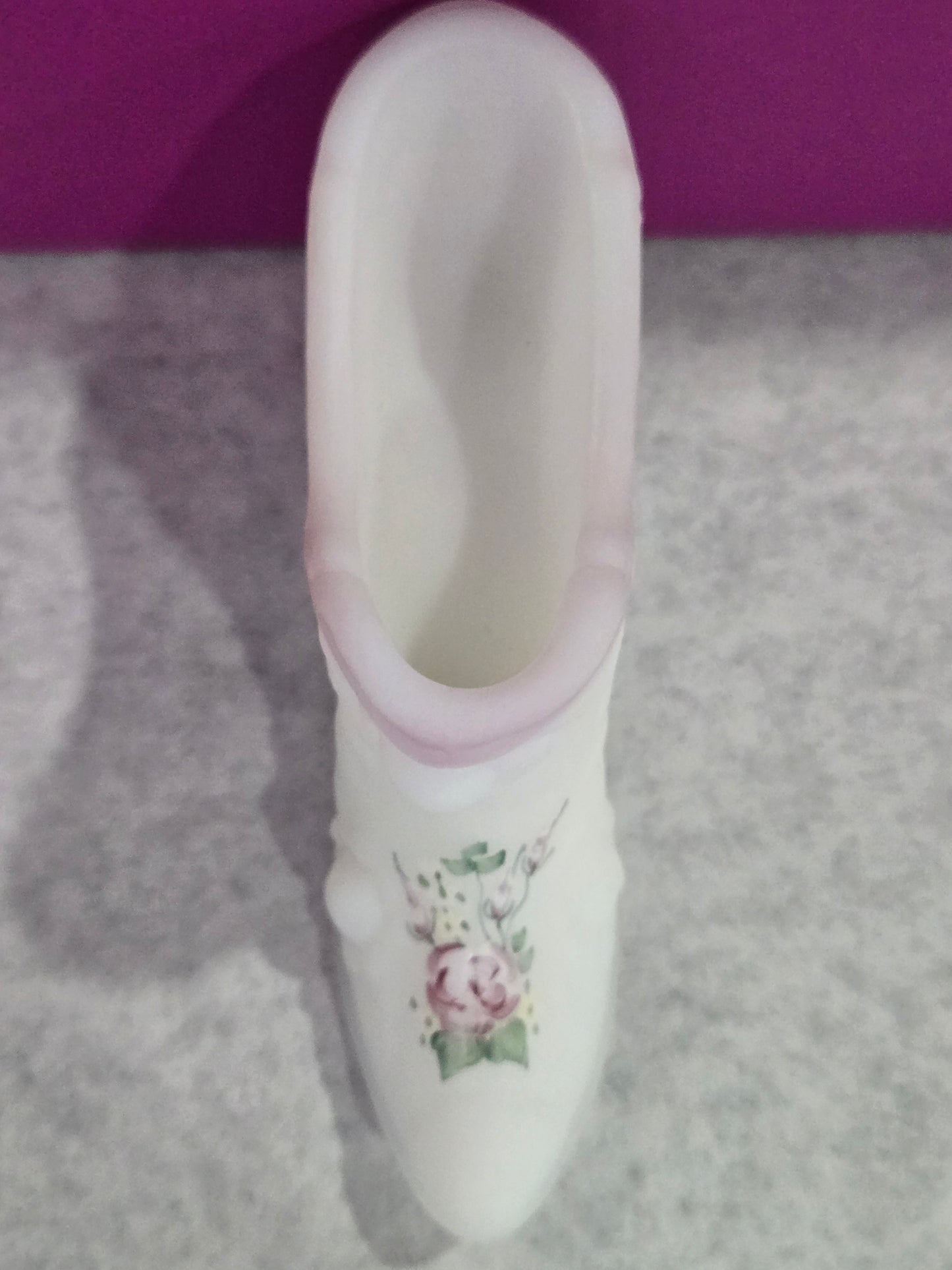 Vintage Fenton Milk Glass Shoe- Cabbage Rose Design