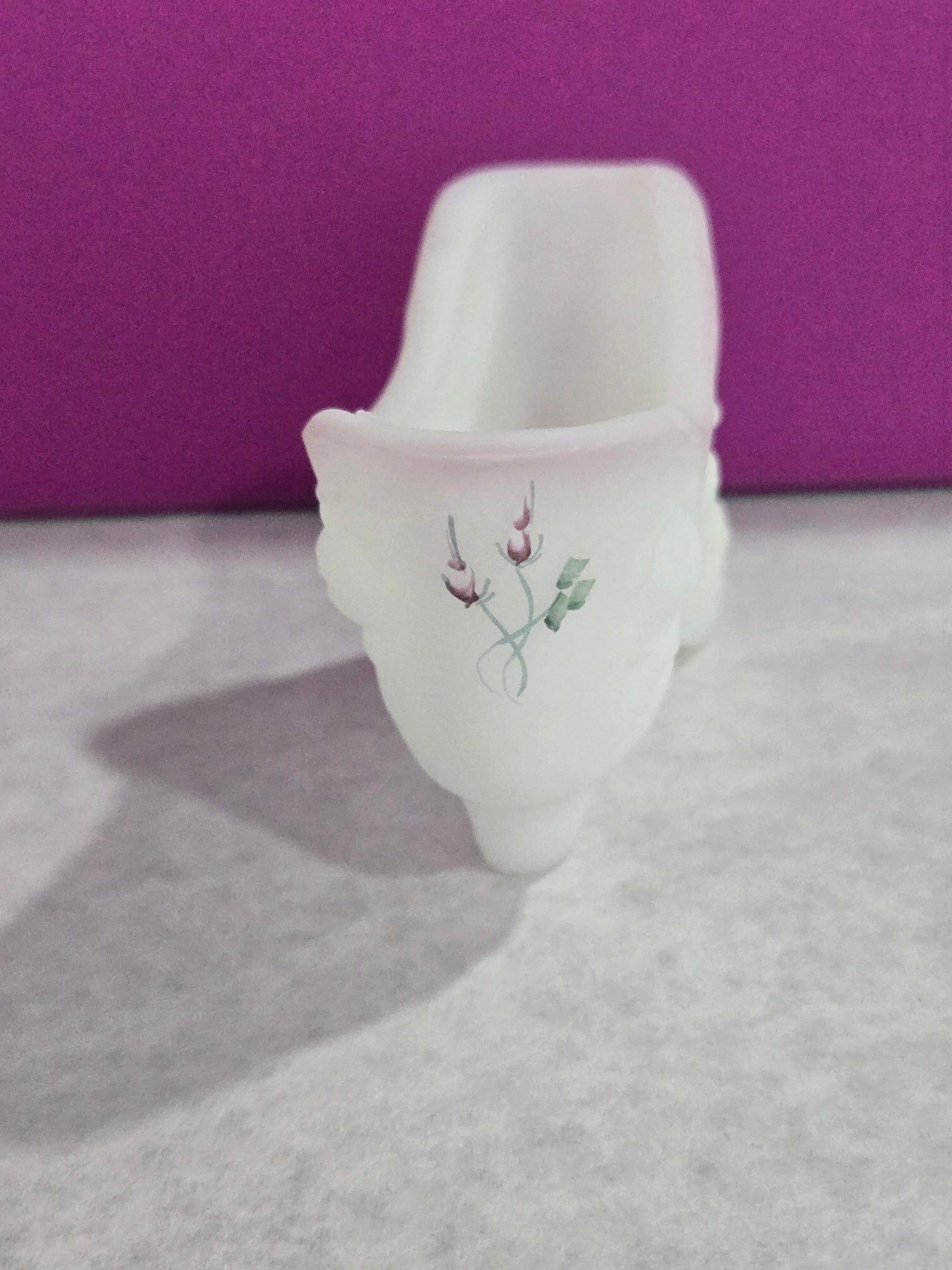 Vintage Fenton Milk Glass Shoe- Cabbage Rose Design