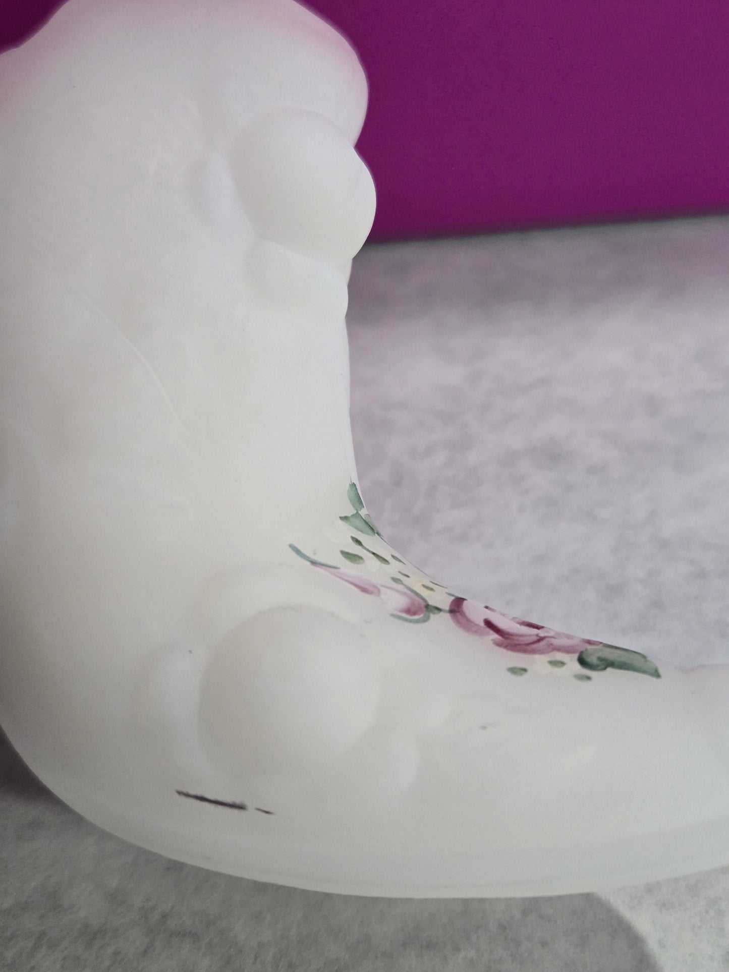 Vintage Fenton Milk Glass Shoe- Cabbage Rose Design