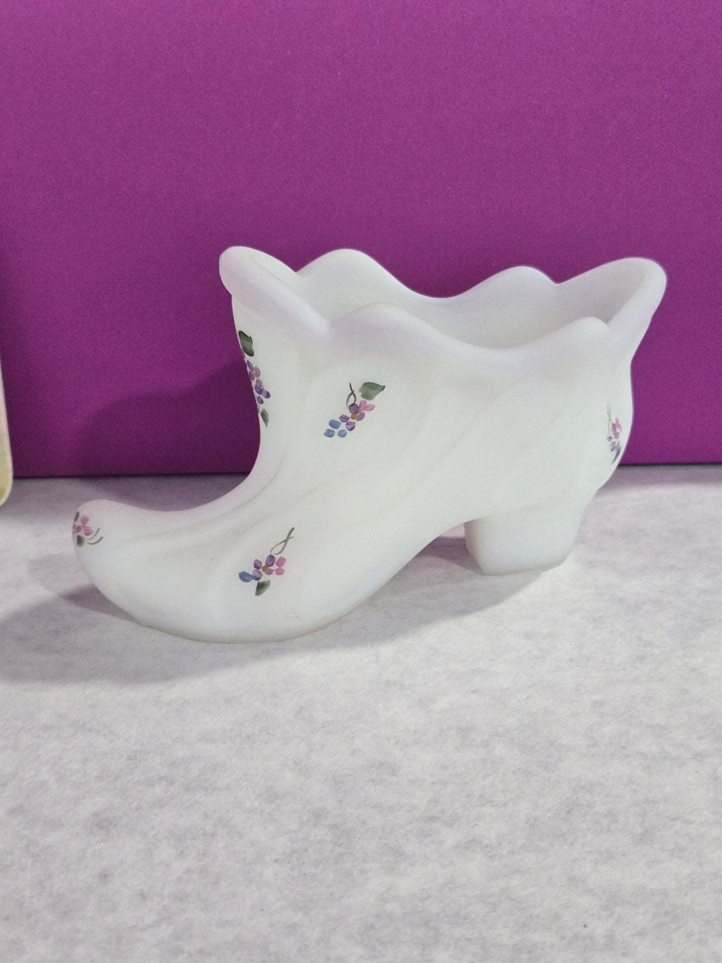 Vintage Fenton Hand Painted Violet Secret Slipper