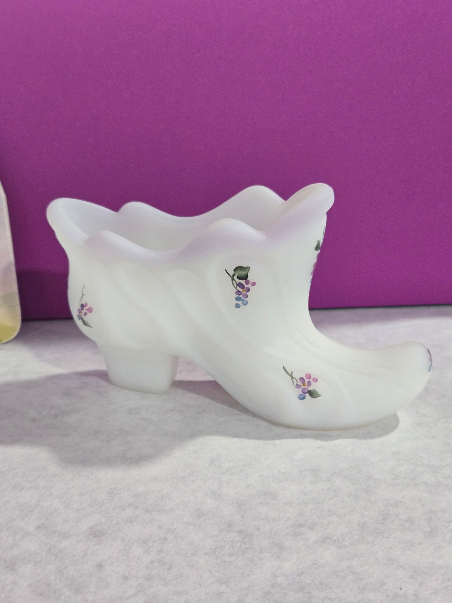 Vintage Fenton Hand Painted Violet Secret Slipper
