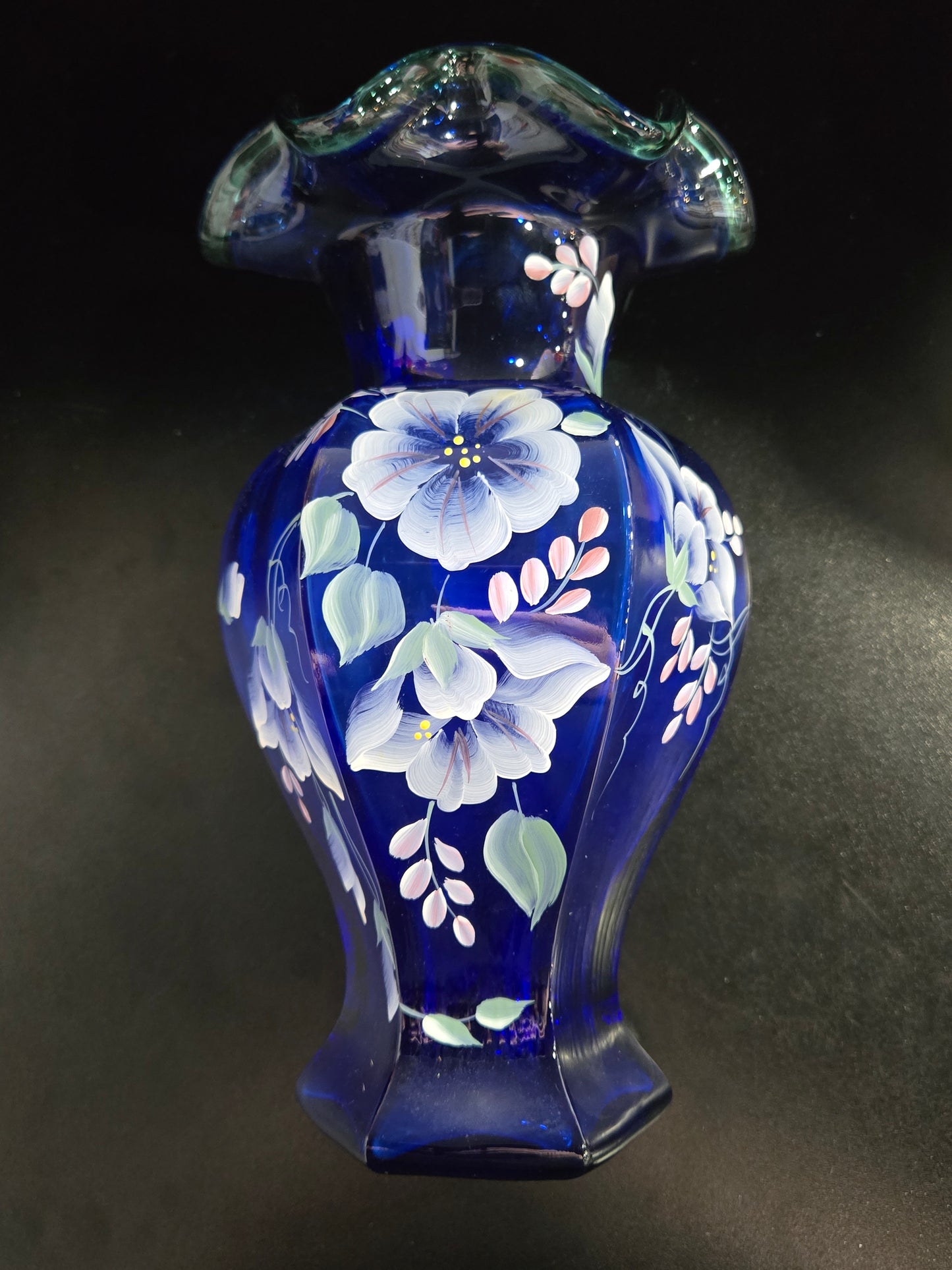 Vintage Fenton 75th Anniversary Celebration Blue Vase