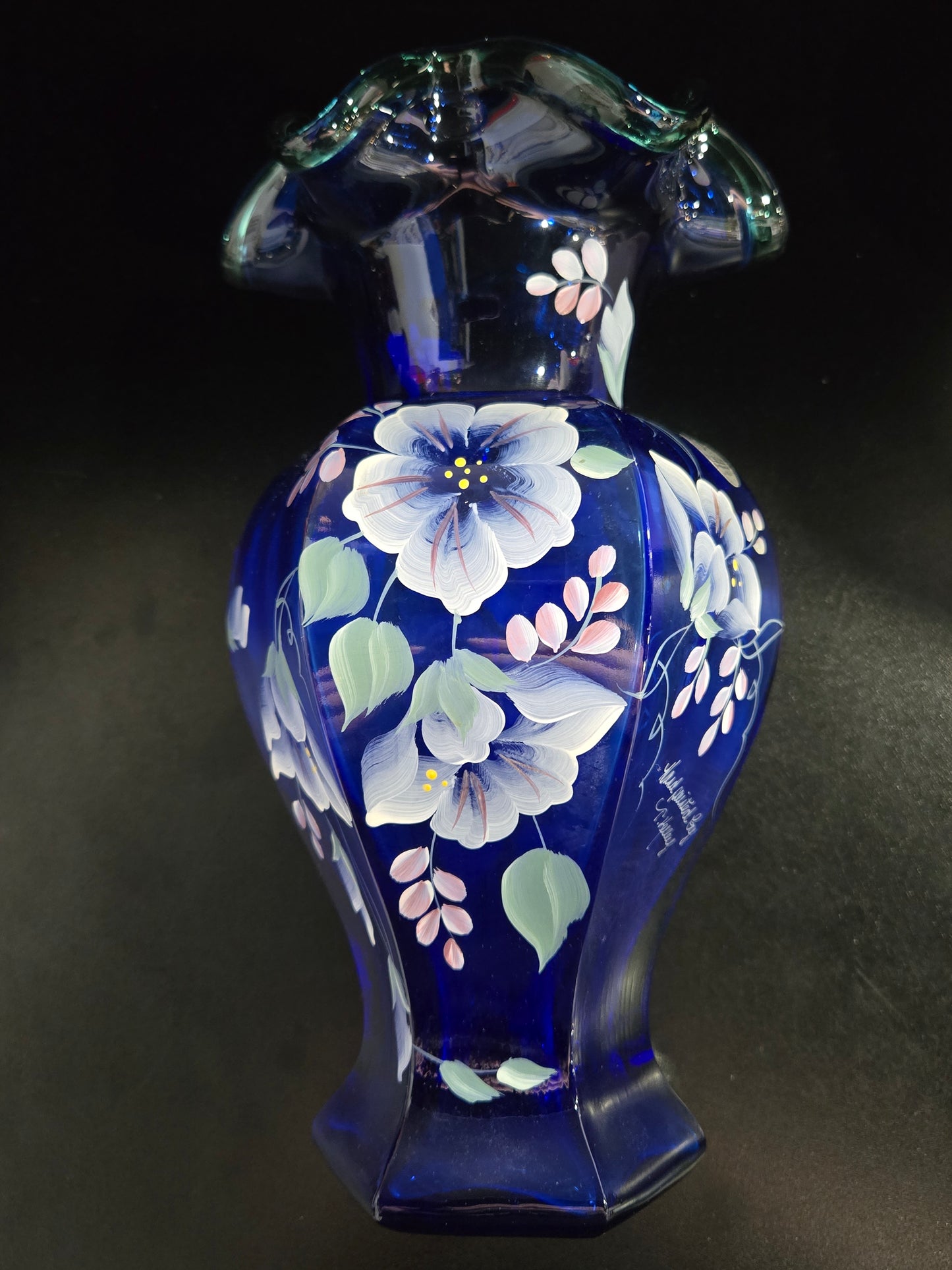 Vintage Fenton 75th Anniversary Celebration Blue Vase