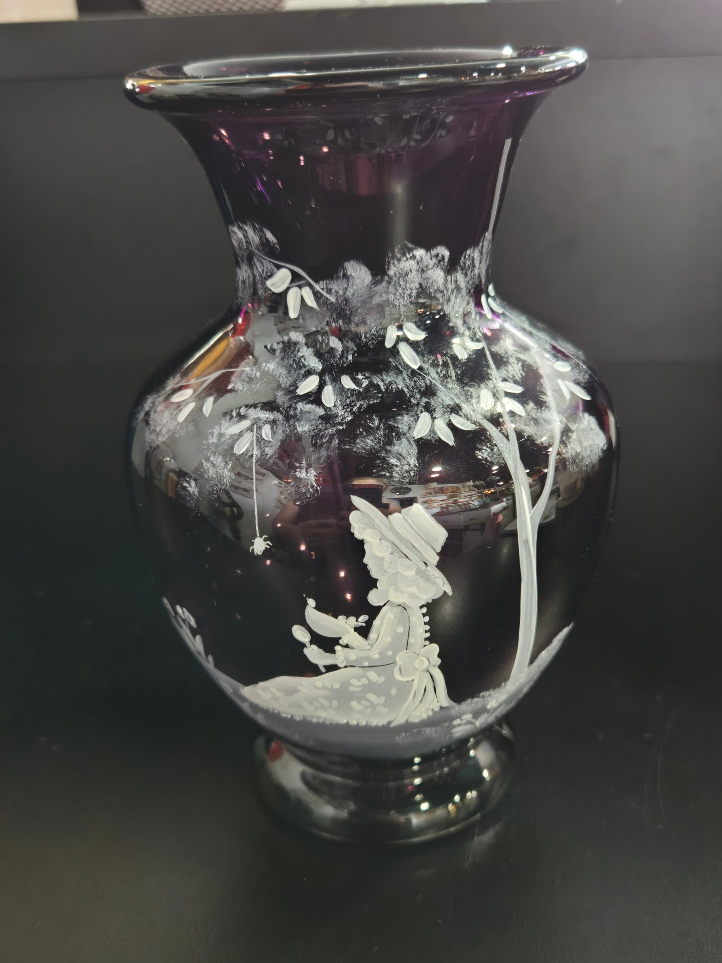 Vintage Fenton "Little Miss Muffet" Purple Vase