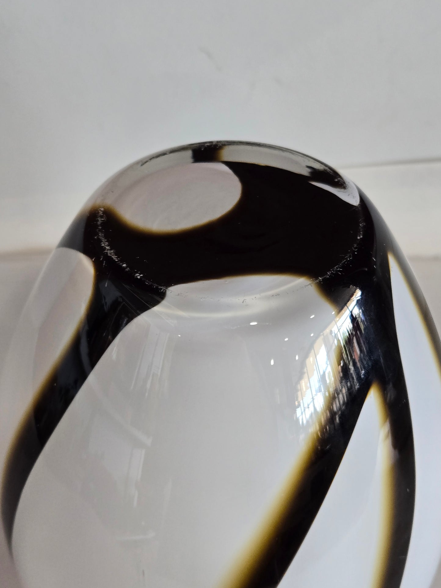 Vintage White Glass with Brown Swirl Vase 9"