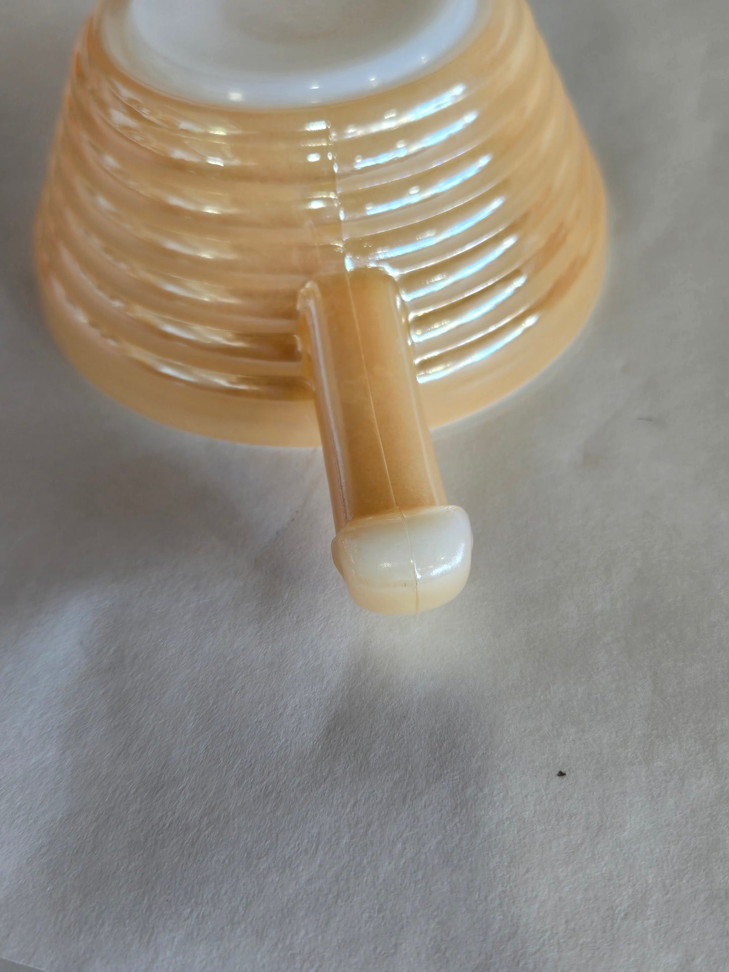 Vintage Fire King Peach Luster Beehive Handle Soup Bowl