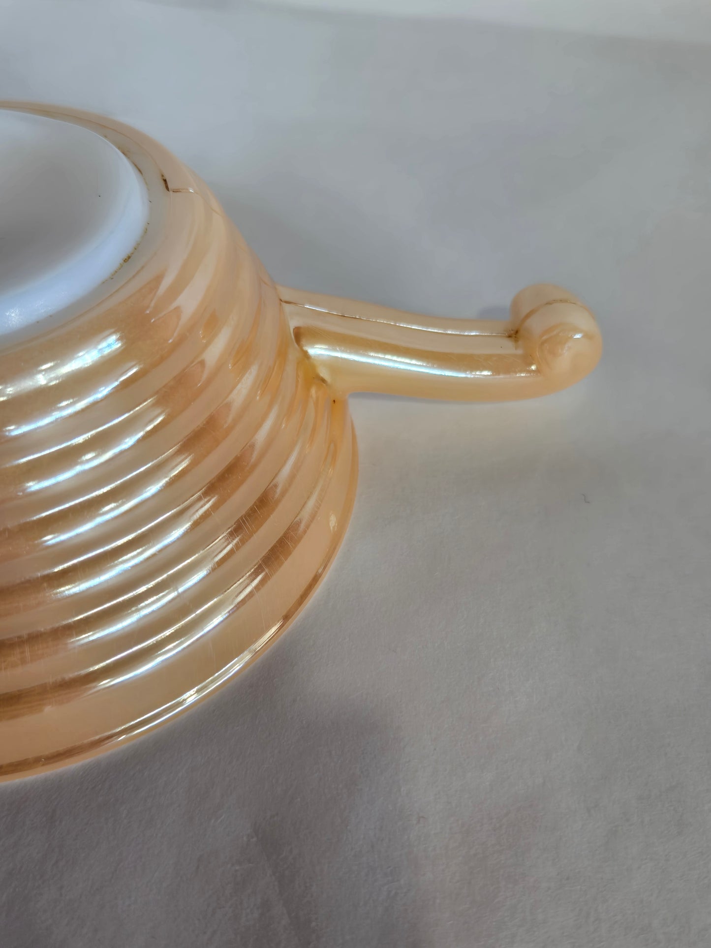 Vintage Fire King Peach Luster Beehive Handle Soup Bowl