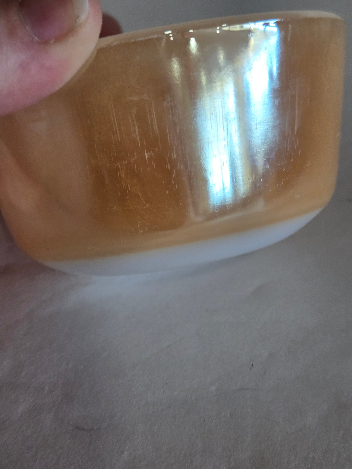 Vintage Fireking Peach luster custard bowl