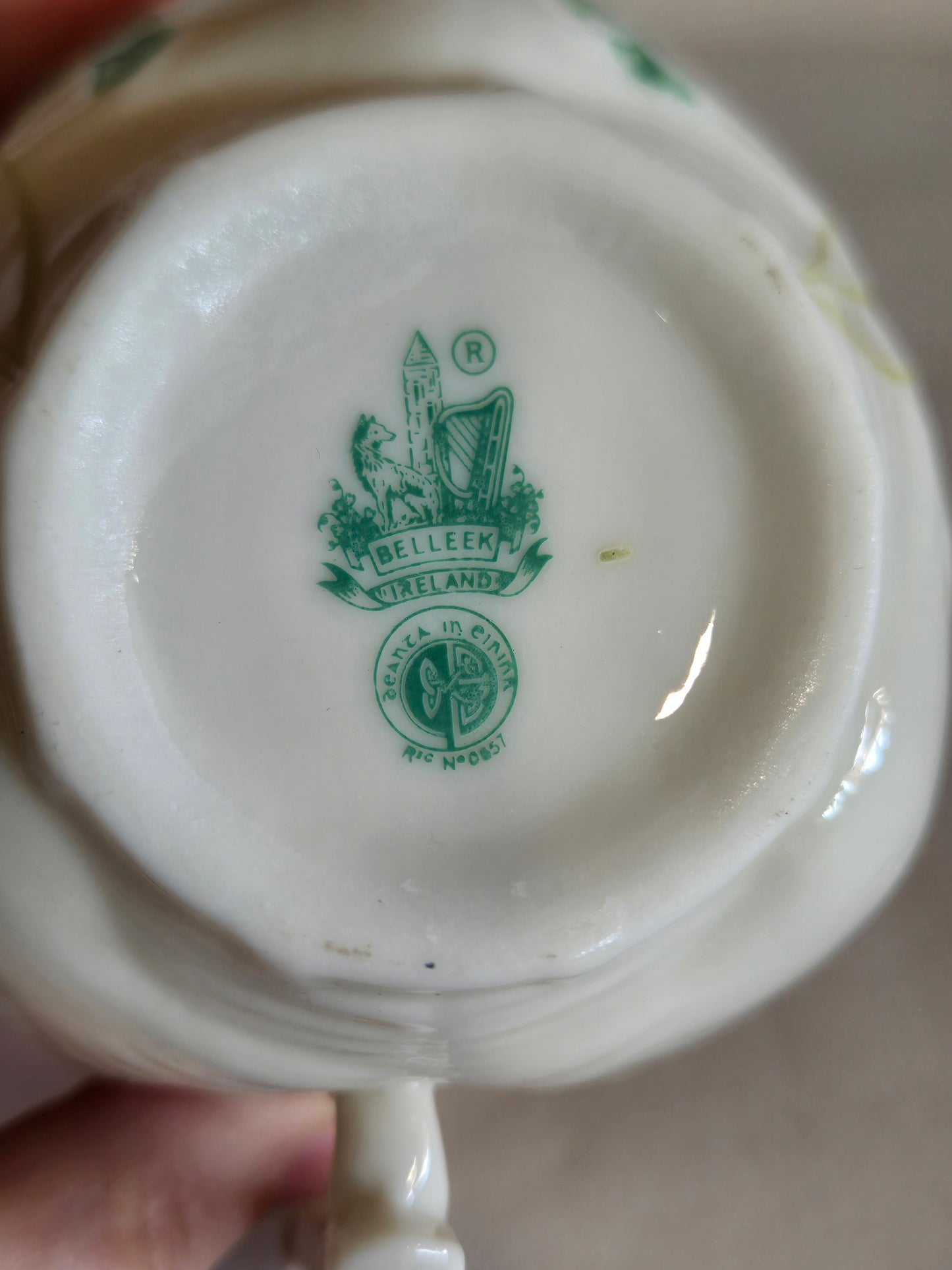 Vintage Irish Belleek shamrock creamer & sugar dish