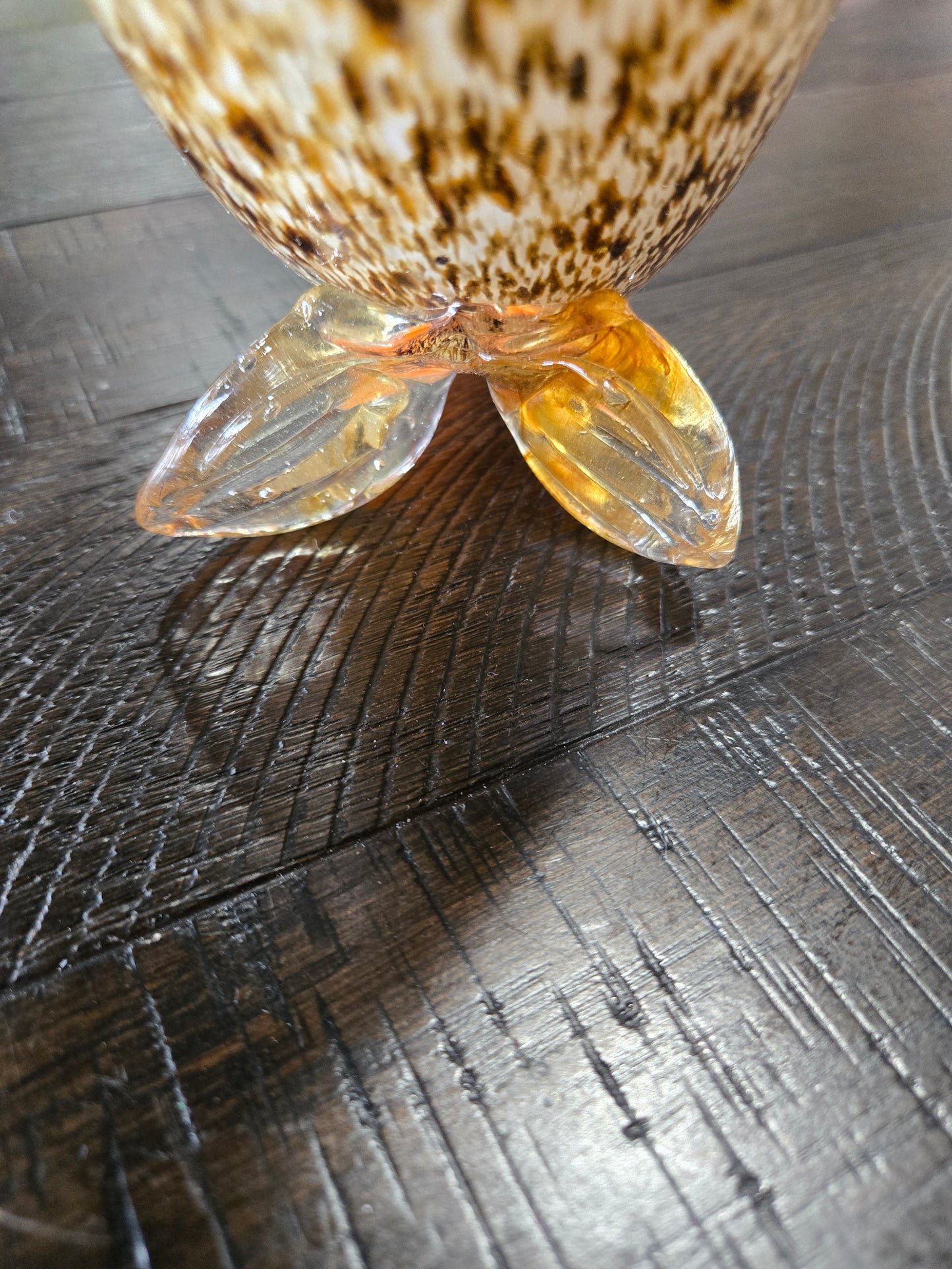 Vintage Hand Blown Murano Glass Fish w/ Orange Head and Speckled Body