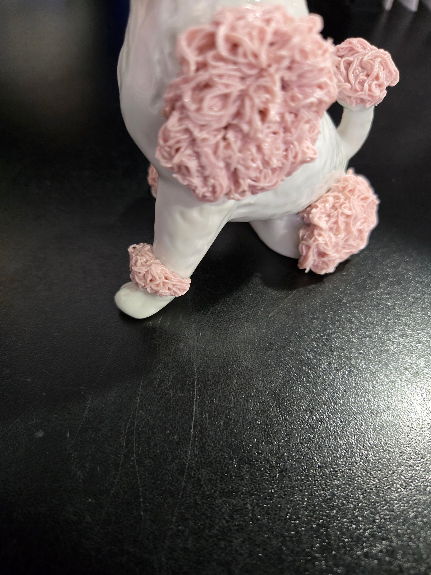 Vintage Porcelain Spaghetti Poodle Figure w/ Pink Trim