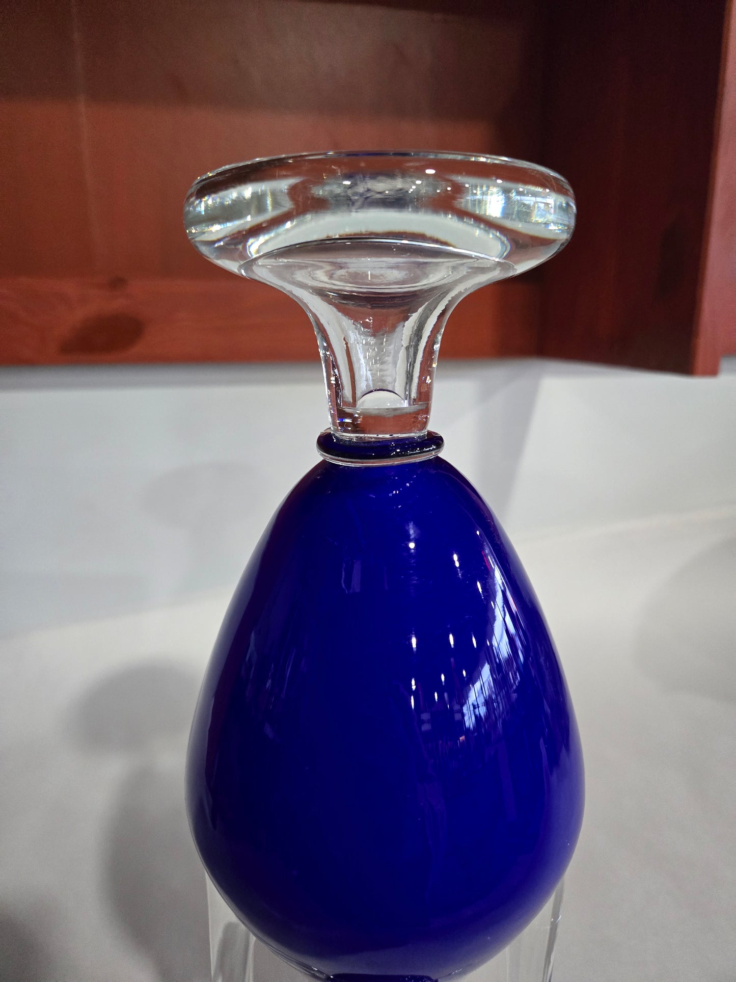 Cobalt Blue Amphora Vase w/ Clear Handles and Foot