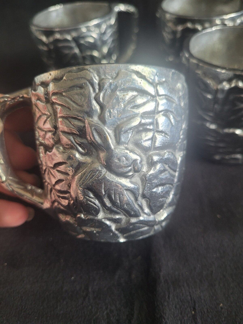 Set of 4 CBK LTD Pewter Bunny Tea Cups