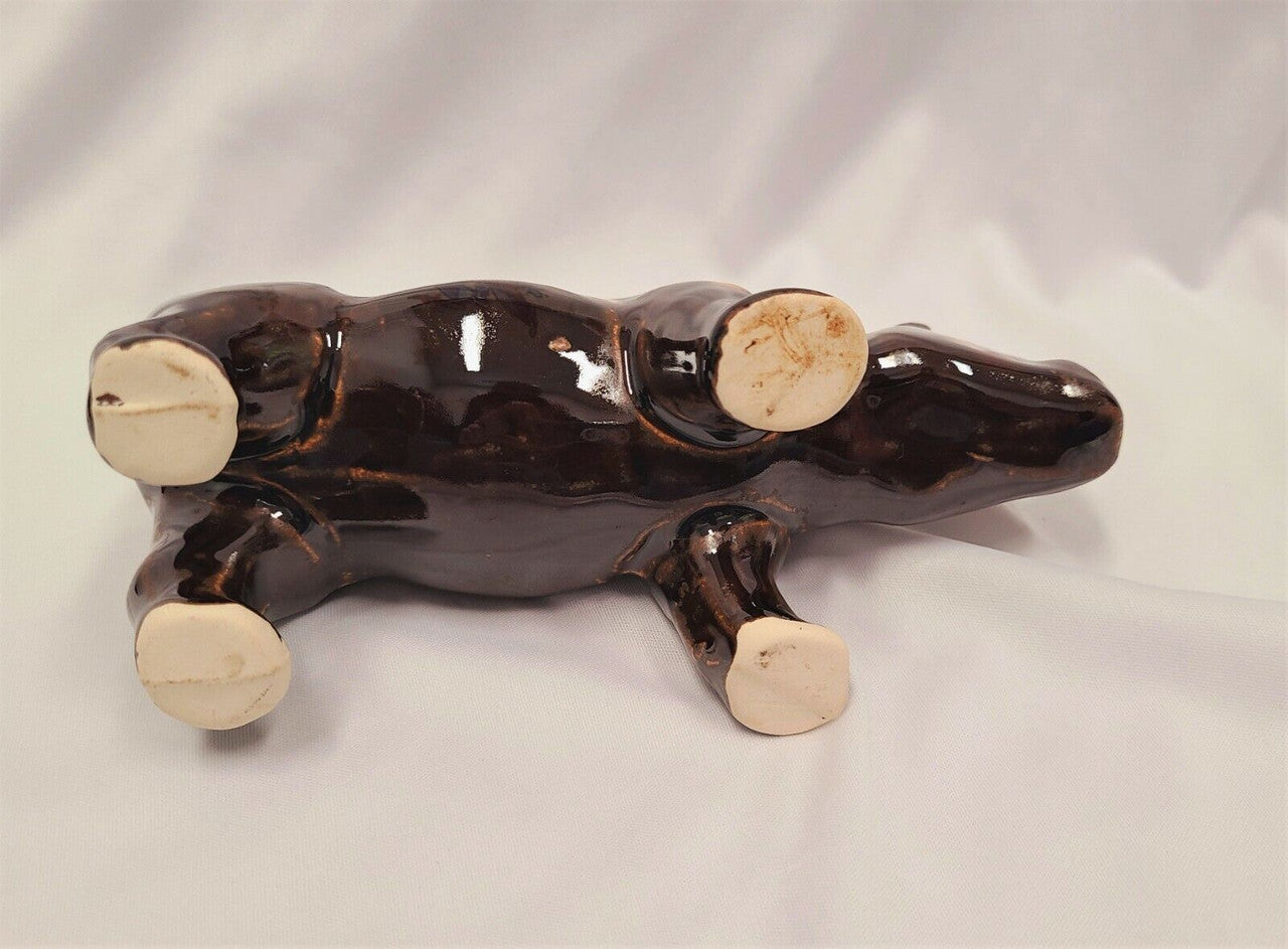 Vintage Rockingham Brown Drip Glaze Ceramic Rhinoceros Figurine