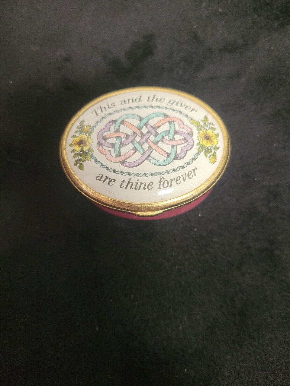 Vintage Bilston and Battersea Enamels Trinket Box "This and the giver are thine