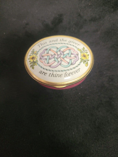Vintage Bilston and Battersea Enamels Trinket Box "This and the giver are thine