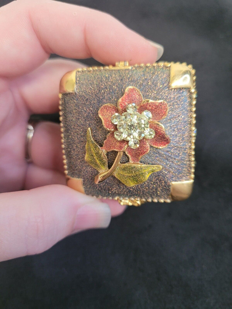 Vintage Glittery Red Flower Trinket Box