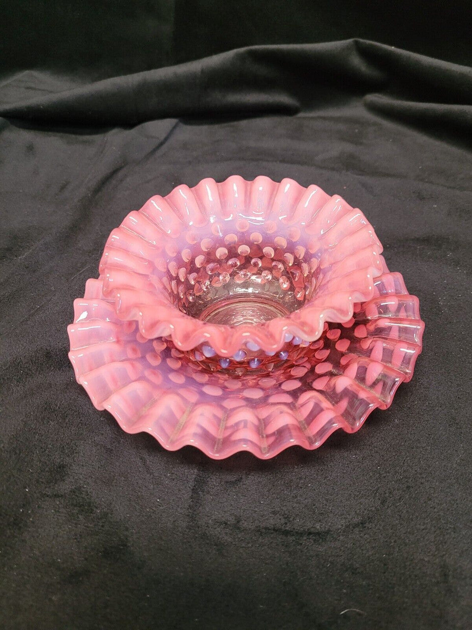 Vintage Fenton cranberry opalescent deals hobnail dish