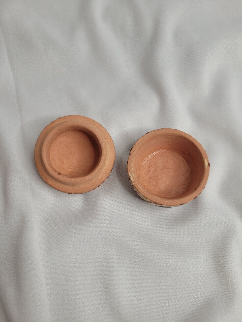 Round Clay Trinket Box Painted with Dots and a Flower