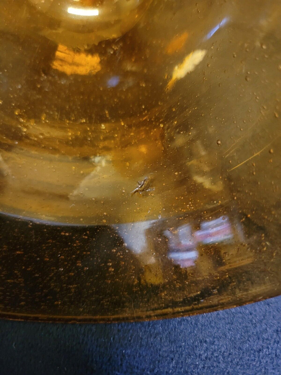 Pair of Hand Blown Amber Glass Goblets with Clear Stems