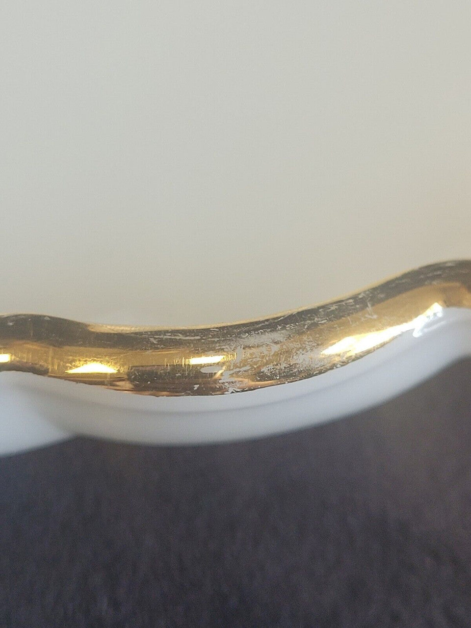 Milk Glass Leaf Shaped Dish with Gold Trim