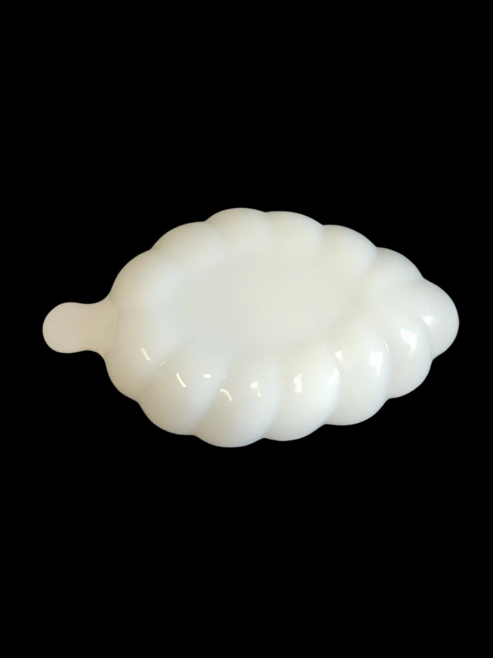 Milk Glass Leaf Shaped Dish with Gold Trim