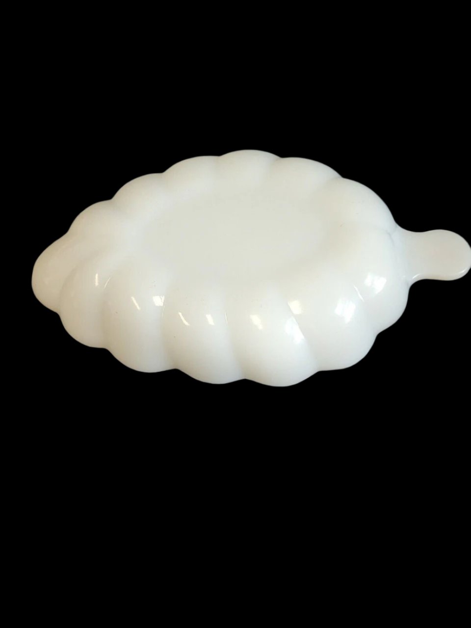 Milk Glass Leaf Shaped Dish with Gold Trim