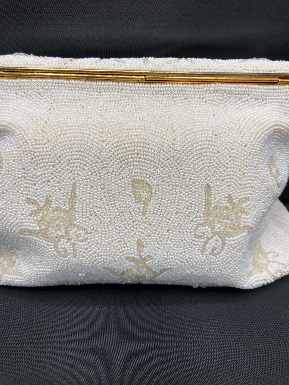 Vintage French Beaded White & Gold Trim Bag