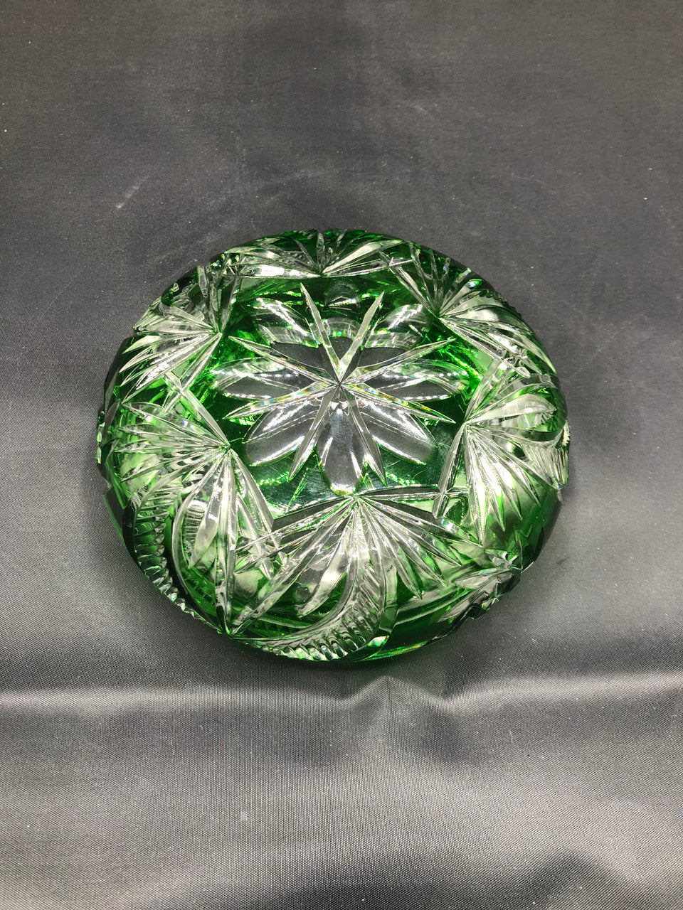 Bohemian Emerald Cut Green Glass Ashtray