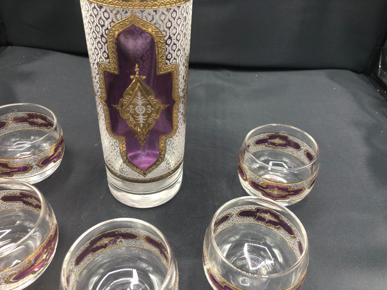 Vintage Culver Amethyst Roly Poly Glasses,Pitcher, Stirrer