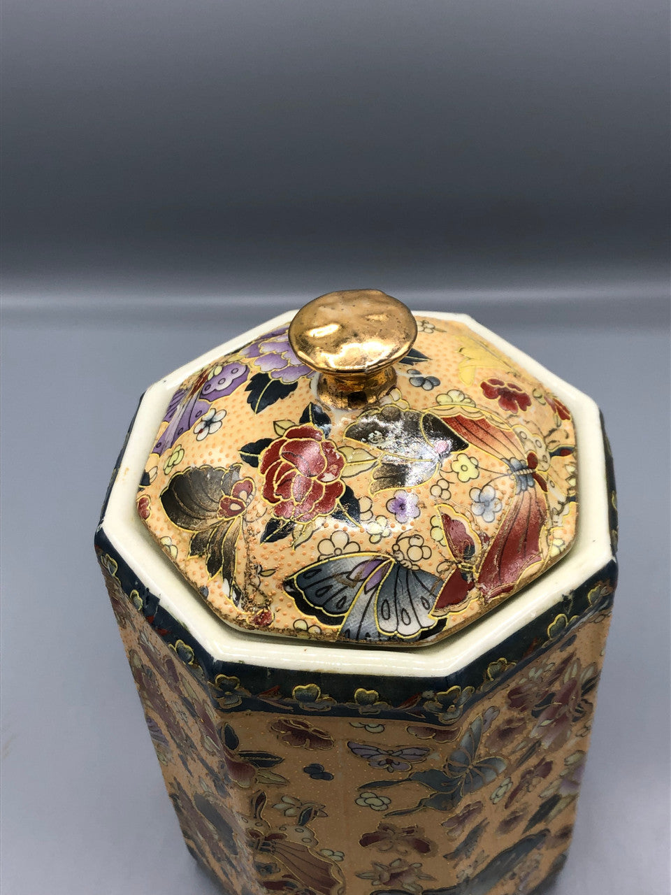 Chinoiserie Octagon Butterfly Canister Jar