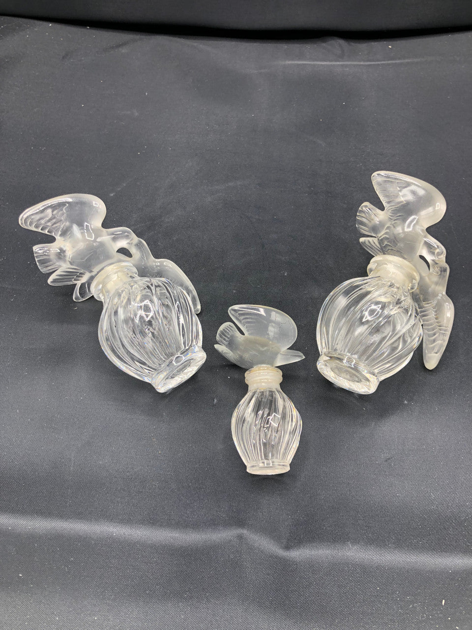 Lalique glass set of 3 bird perfume bottles