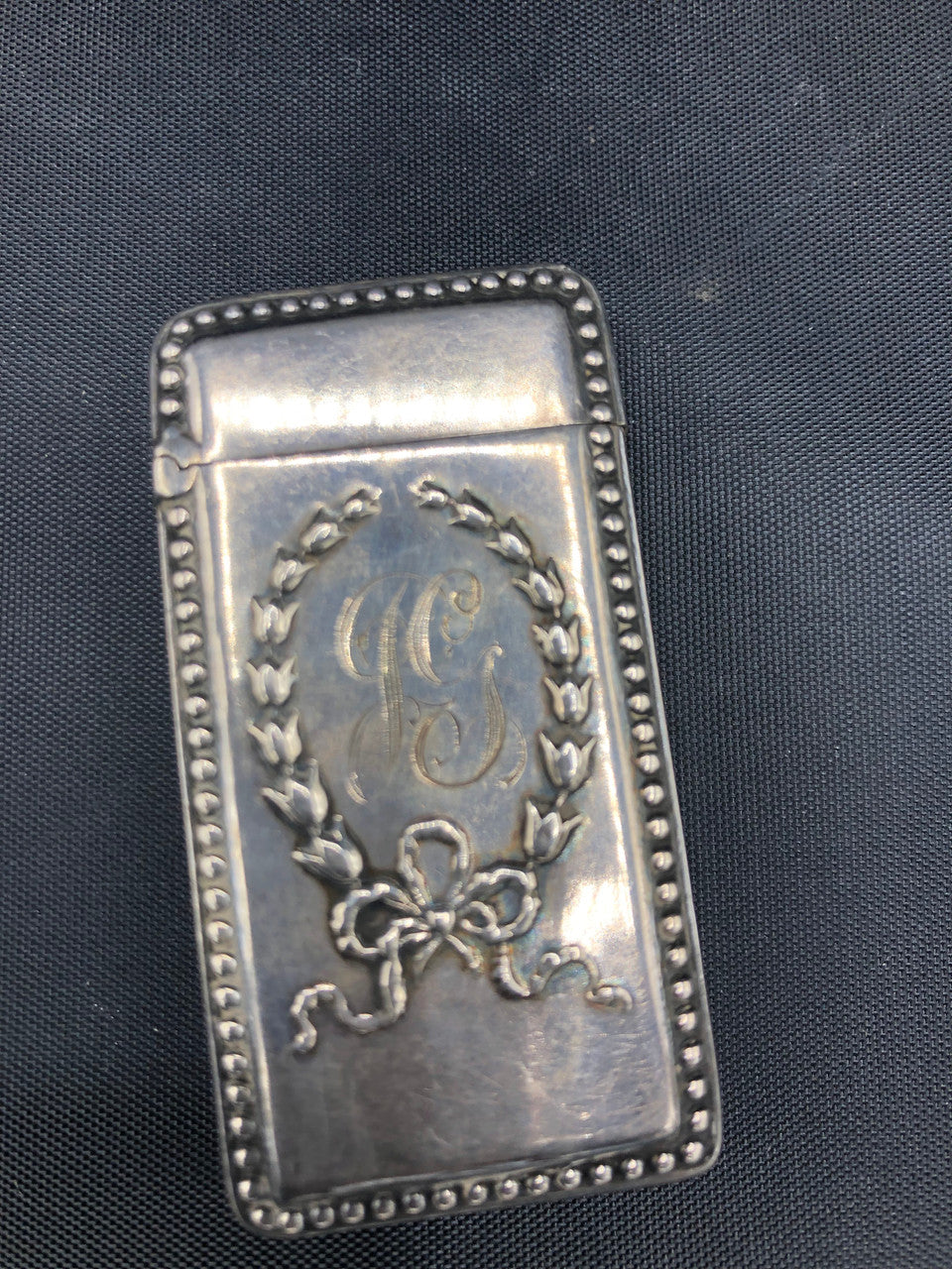 19th Century Sterling Match Safe w/ Xmas Wreath