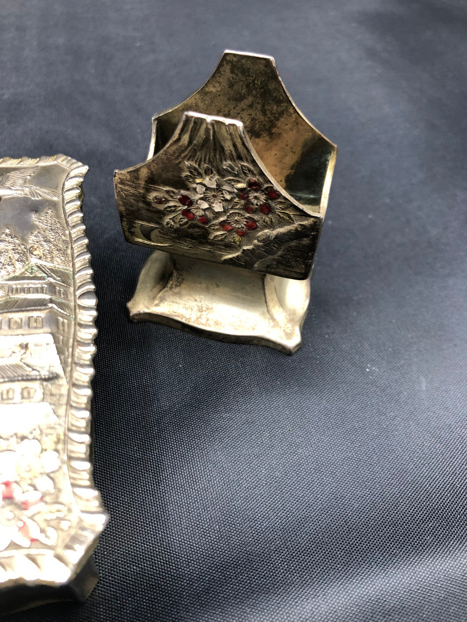 Japan Metal Ashtray & Matchbox Holder