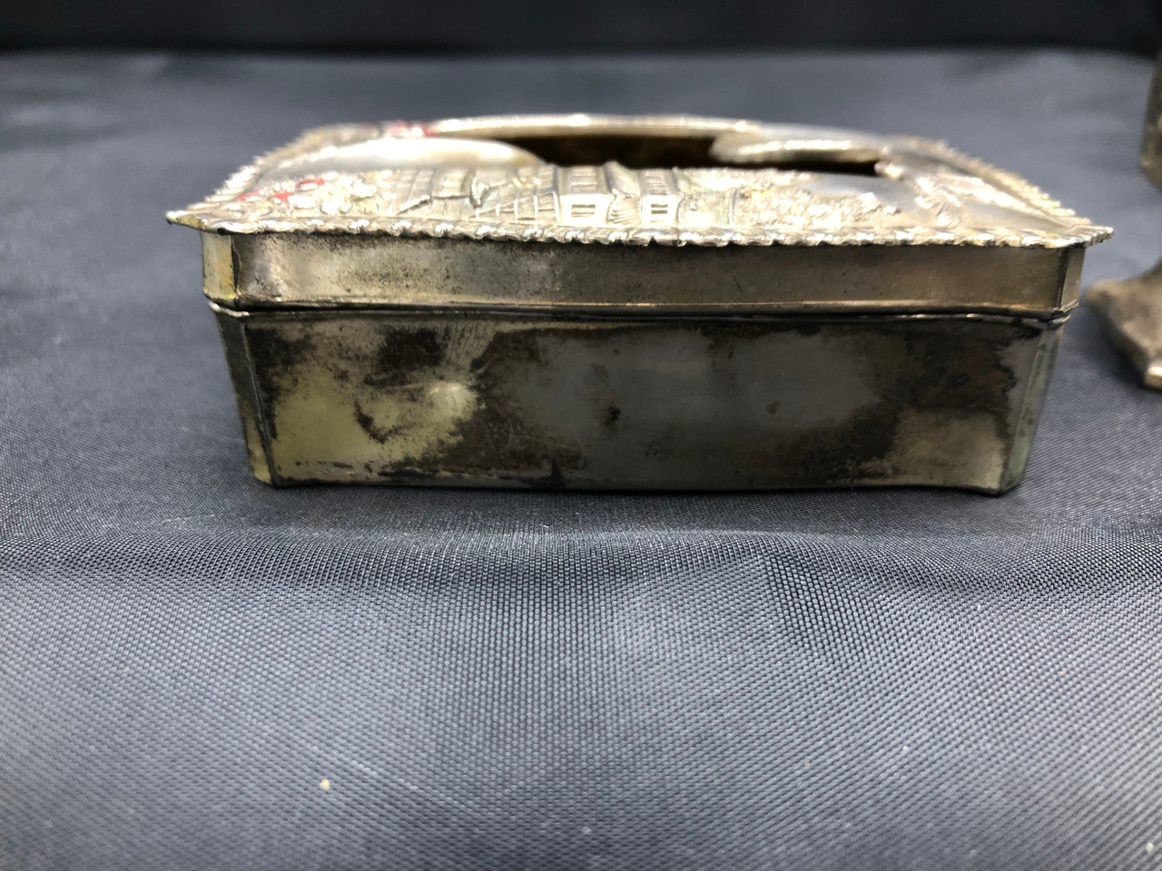 Japan Metal Ashtray & Matchbox Holder