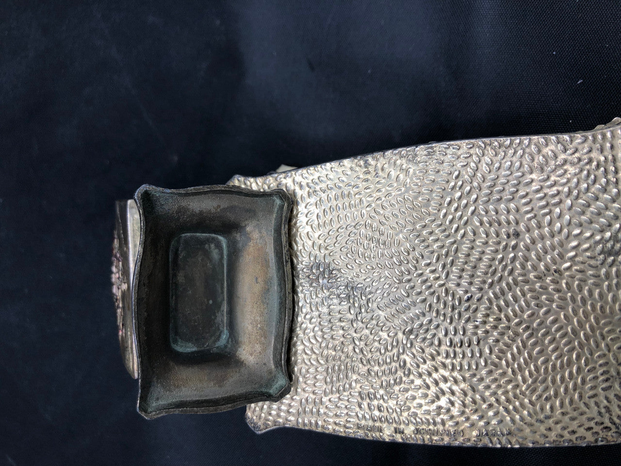 Japan Metal Ashtray & Matchbox Holder