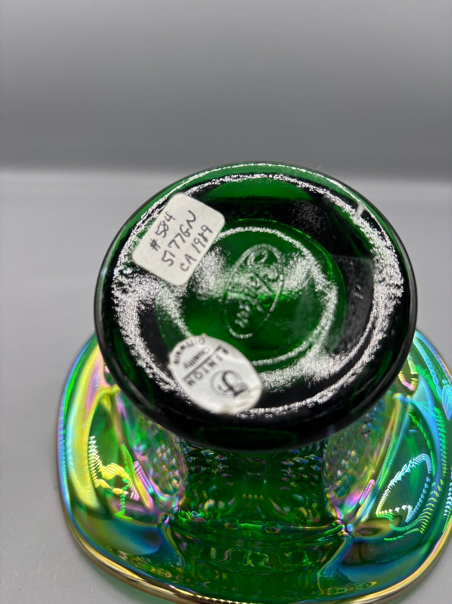 Fenton iridescent emerald green carnival ruffle bowl