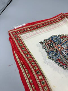 Vintage rayon cream scarf with red border