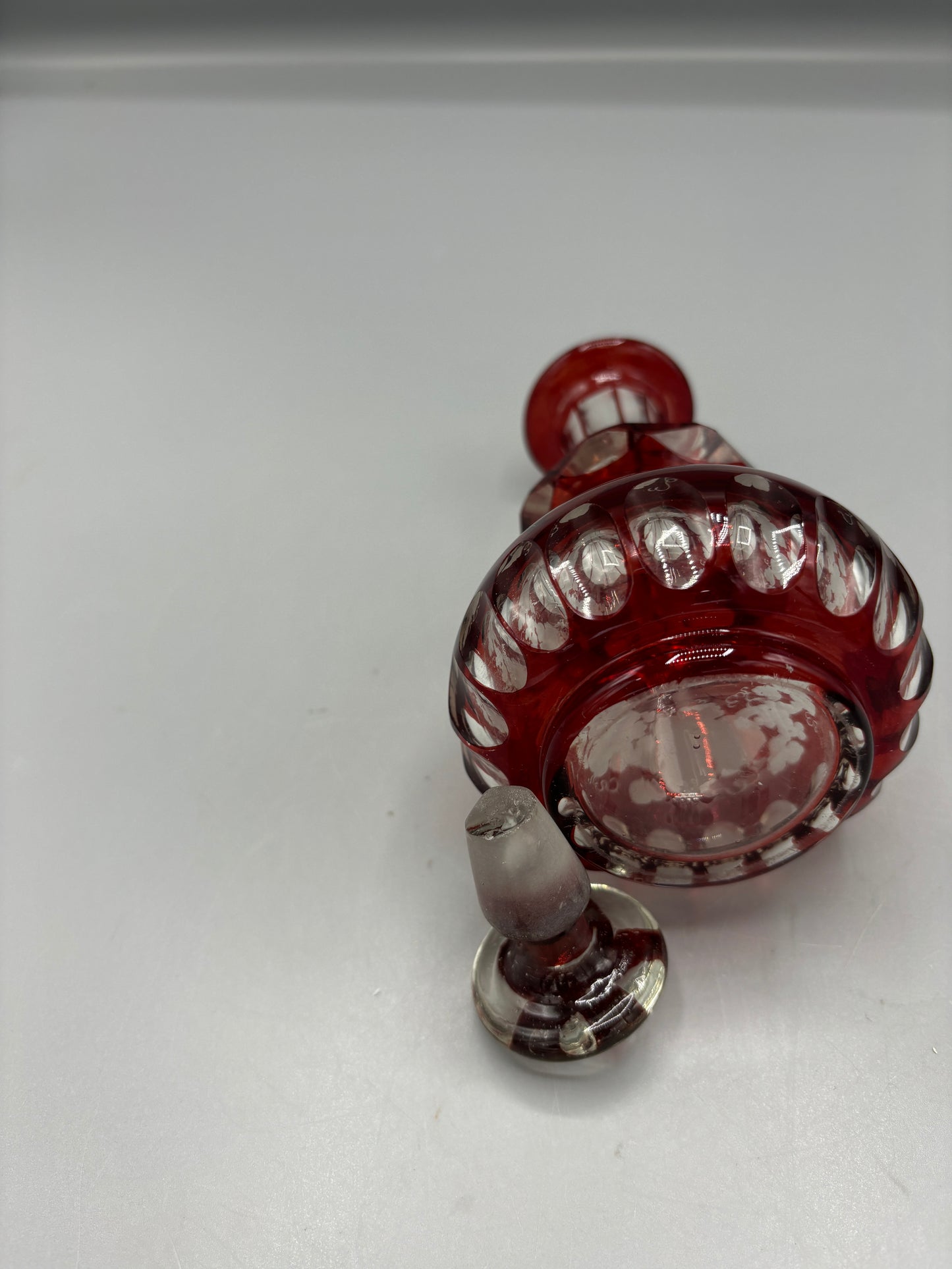 Etched Bohemian glass decanter